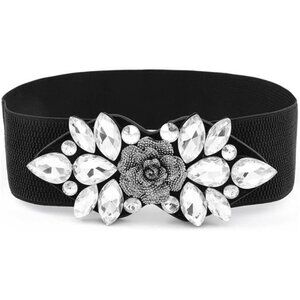 Rhinestone Belt Formal Belt Women Stretch Dressy Elastic Flower Belts Fancy